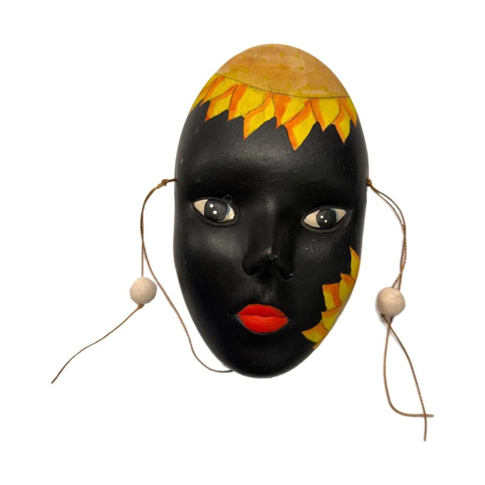 Vintage Small Mardi Gras Black Carnival Mask – Sunflowers - Wall Hanging